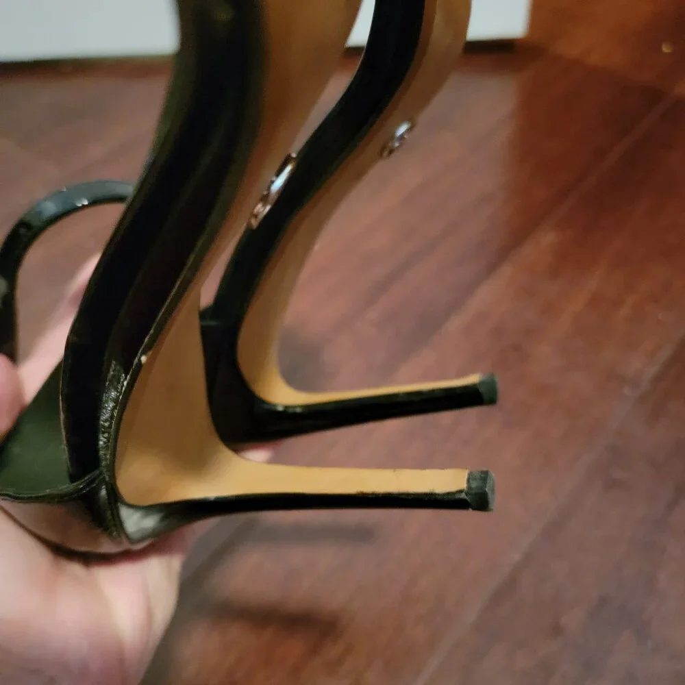 Michael Kors Women's Black Leather Sequin Bow Ankle Strap Stiletto Heels